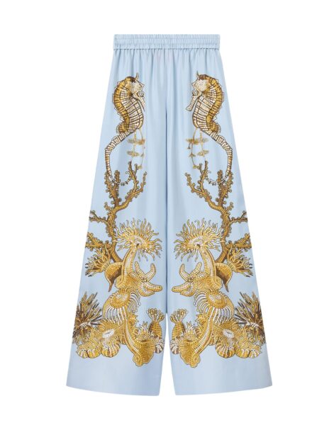 La DoubleJ Palazzo Pants in Oceania Placée Light Blue - Pants - Milanese Maximalist Fashion at Luxury Shoes 