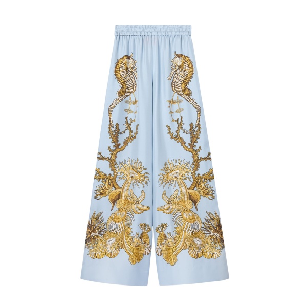 La DoubleJ Palazzo Pants in Oceania Placée Light Blue - Pants - Milanese Maximalist Fashion at Luxury Shoes 