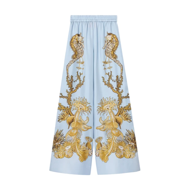 La DoubleJ Palazzo Pants in Oceania Placée Light Blue