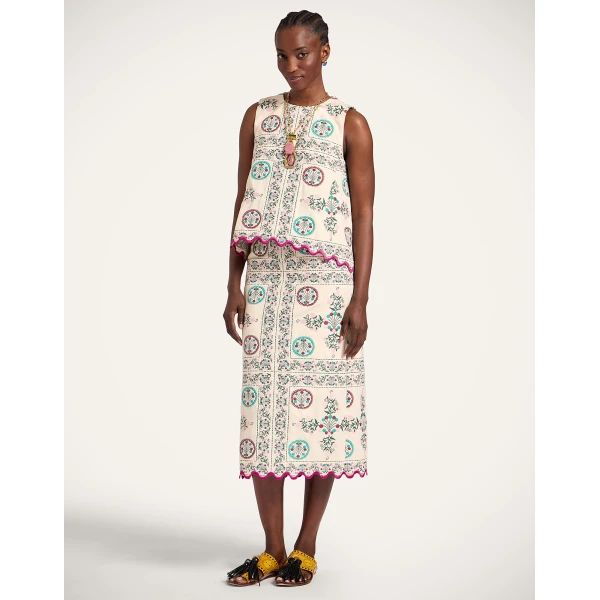 La DoubleJ Pencil Skirt in Florette Tiles Ecru, view 2