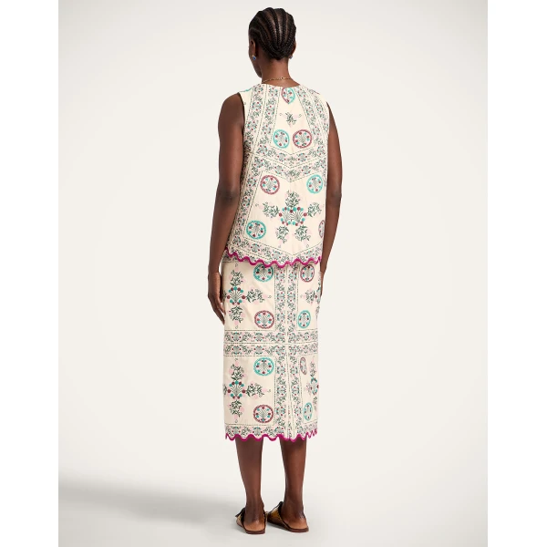 La DoubleJ Pencil Skirt in Florette Tiles Ecru, view 3