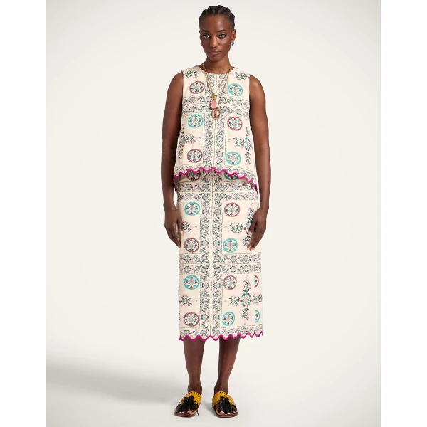 La DoubleJ Pencil Skirt in Florette Tiles Ecru, view 4