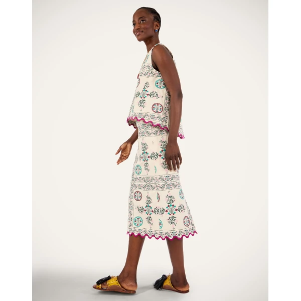 La DoubleJ Pencil Skirt in Florette Tiles Ecru, view 5