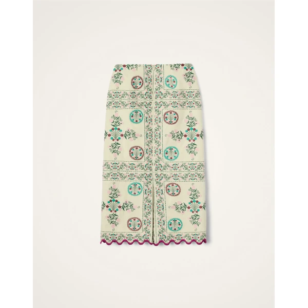 La DoubleJ Pencil Skirt in Florette Tiles Ecru, view 6
