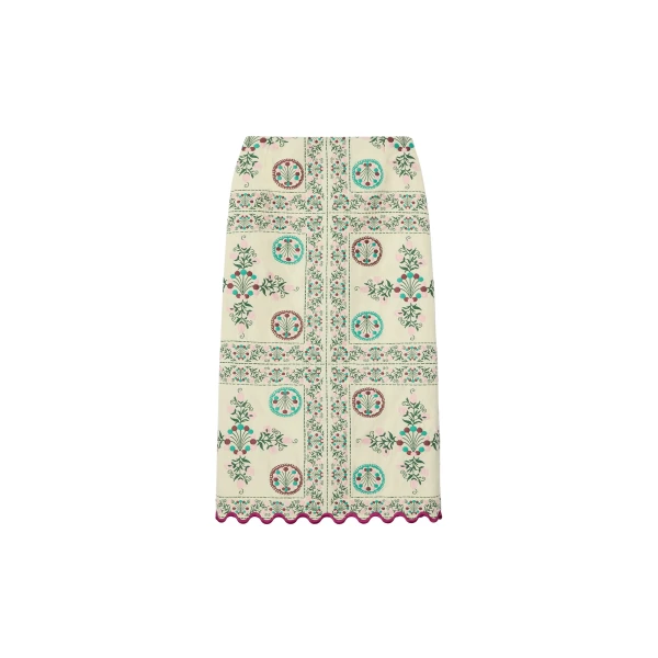 La DoubleJ Pencil Skirt in Florette Tiles Ecru