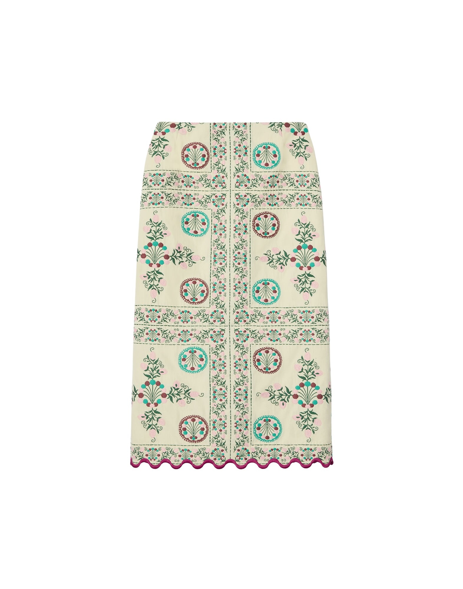La DoubleJ Pencil Skirt in Florette Tiles Ecru - Skirts - Milanese Maximalist Fashion at Luxury Shoes 