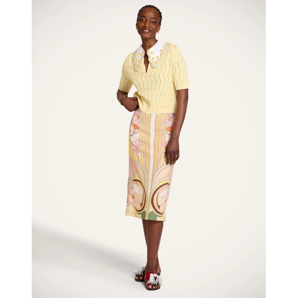 La DoubleJ Pencil Skirt in Tulip Placée Pale Pink, view 5
