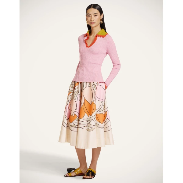 La DoubleJ Picket Polo Jumper in Solid Pink Knit, view 5