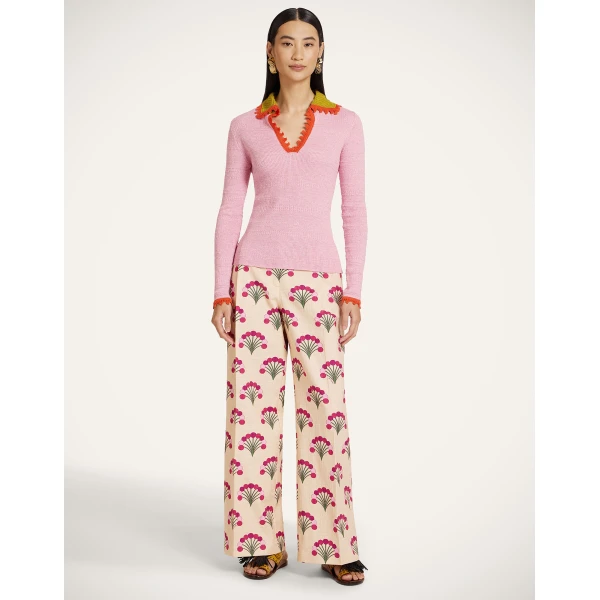 La DoubleJ Picket Polo Jumper in Solid Pink Knit, view 6
