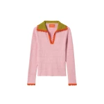 La DoubleJ Picket Polo Jumper in Solid Pink Knit