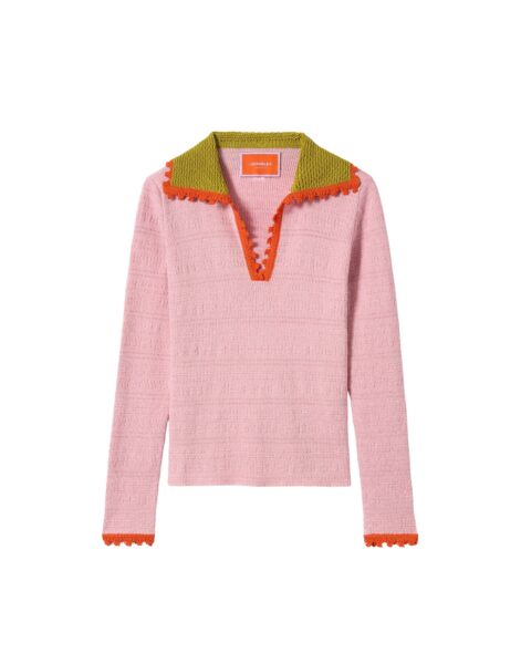 La DoubleJ Picket Polo Jumper in Solid Pink - Knitwear - Milanese Maximalist Fashion at Luxury Shoes 
