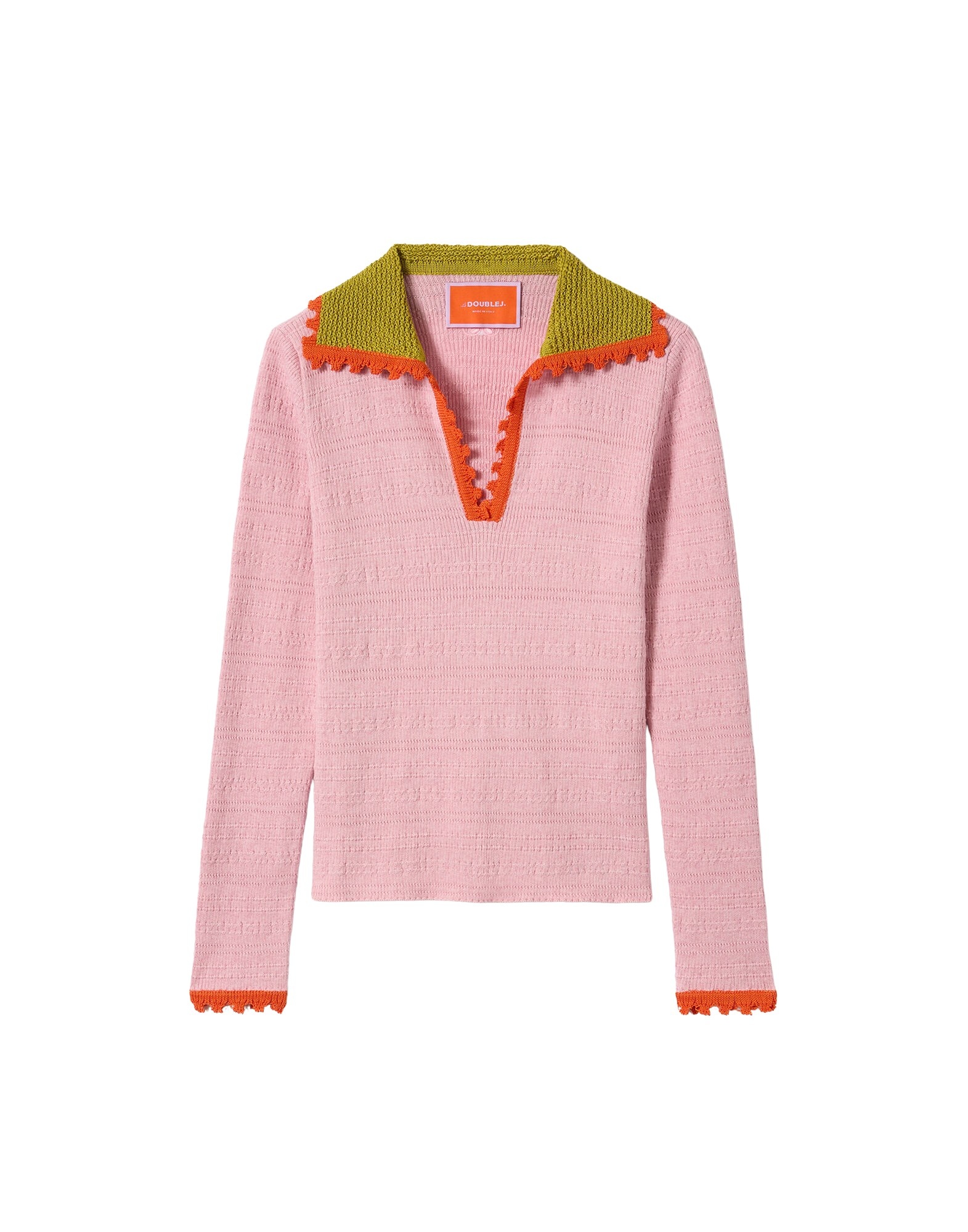 La DoubleJ Picket Polo Jumper in Solid Pink Knit