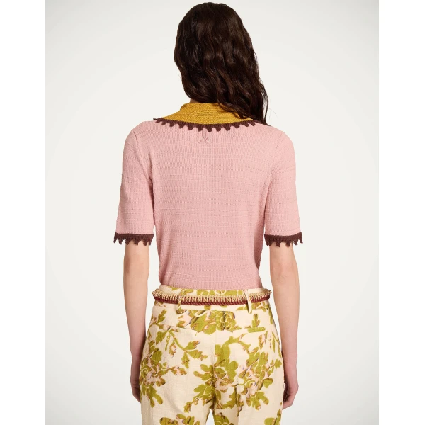 La DoubleJ Picket Polo Top in Solid Pink, view 3