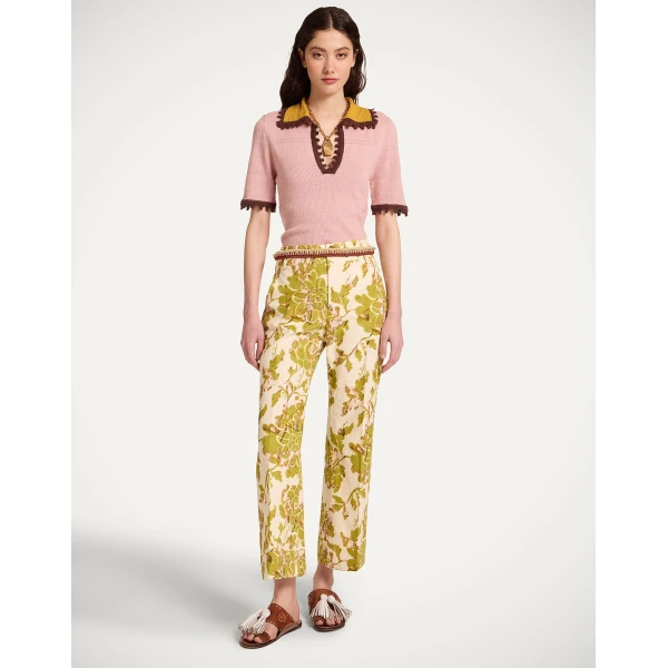 La DoubleJ Picket Polo Top in Solid Pink, view 4