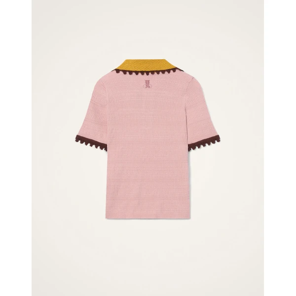 La DoubleJ Picket Polo Top in Solid Pink, view 5