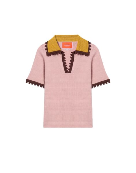 La DoubleJ Picket Polo Top in Solid Pink - Knitwear - Milanese Maximalist Fashion at Luxury Shoes 