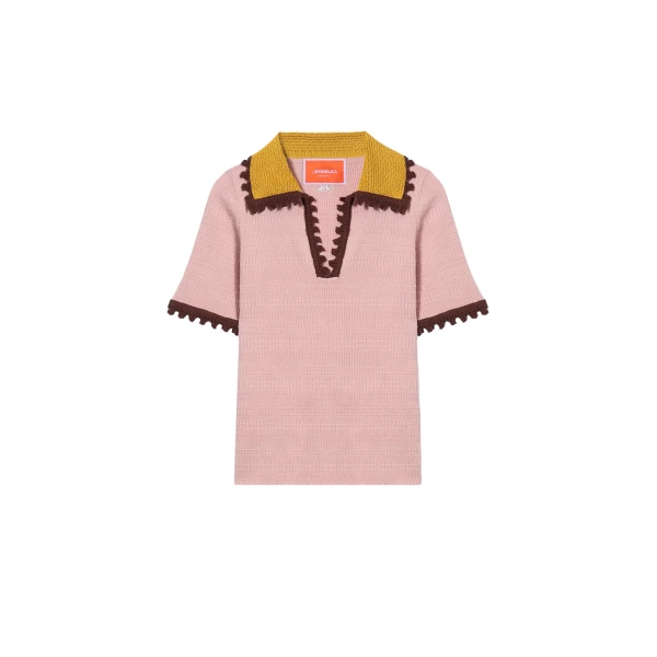 La DoubleJ Picket Polo Top in Solid Pink