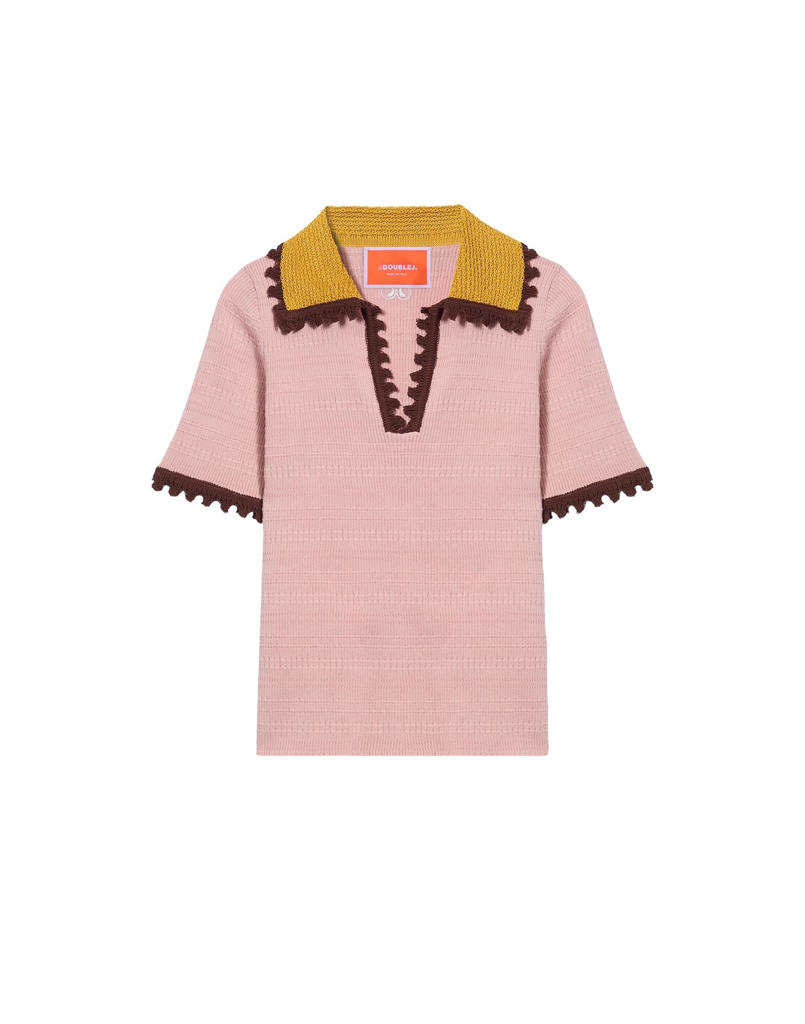 La DoubleJ Picket Polo Top in Solid Pink