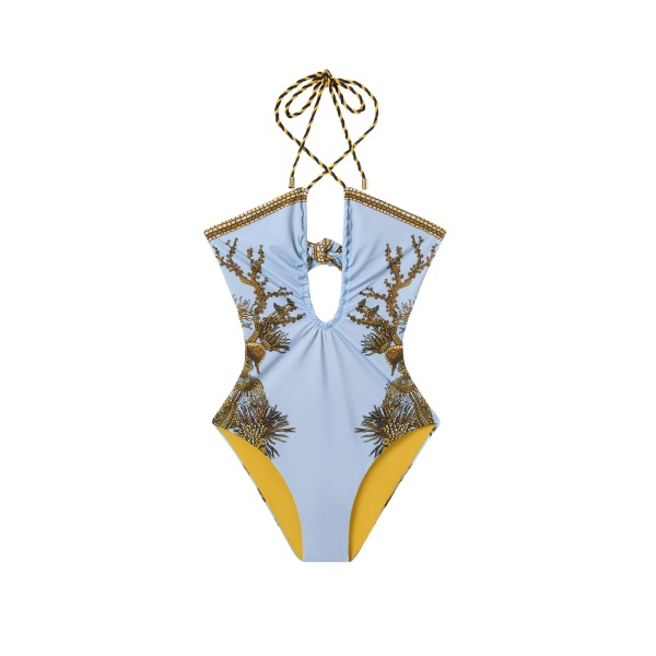 La DoubleJ Portal Suit in Oceania Placée Light Blue - Beachwear - Milanese Maximalist Fashion at Luxury Shoes 