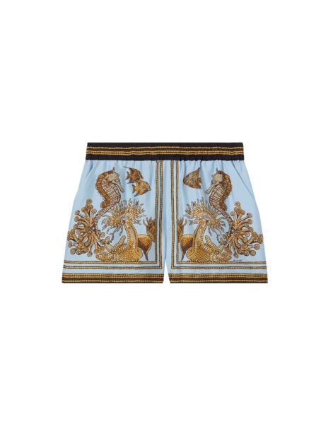 La DoubleJ Pull-Up Shorts in Oceania Placée Light Blue - Shorts - Milanese Maximalist Fashion at Luxury Shoes 