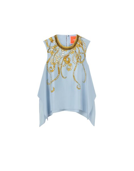 La DoubleJ San Carlo Top in Oceania Placée Light Blue - Tops - Milanese Maximalist Fashion at Luxury Shoes 