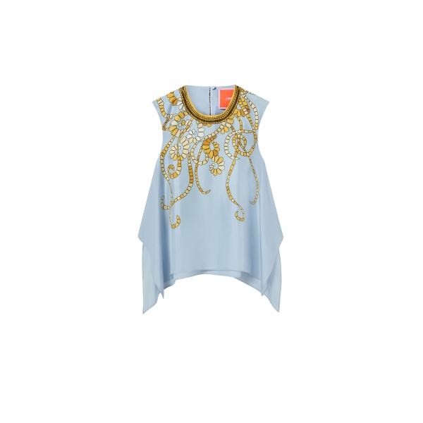La DoubleJ San Carlo Top in Oceania Placée Light Blue - Tops - Milanese Maximalist Fashion at Luxury Shoes 
