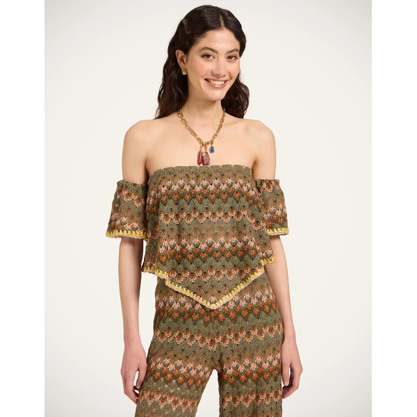 La DoubleJ Sand Dollar Top in Multicolor Green & Orange, view 2