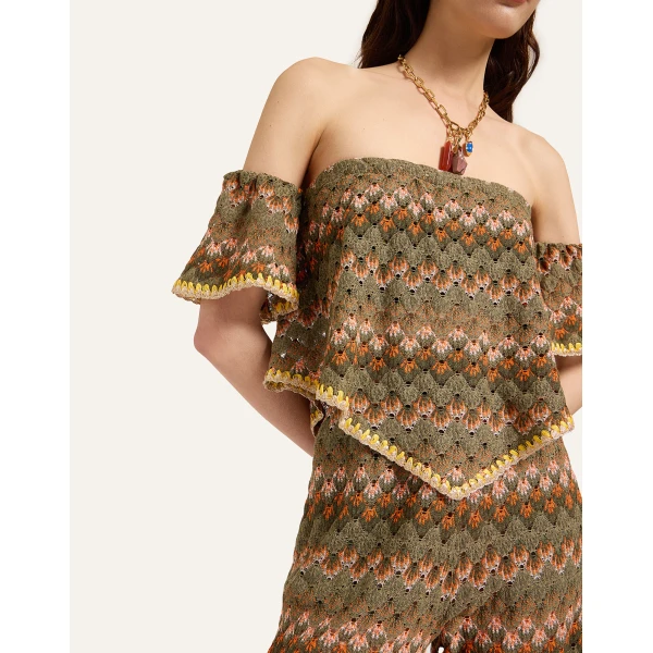 La DoubleJ Sand Dollar Top in Multicolor Green & Orange, view 5