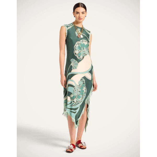 La DoubleJ Scarf Dress in Blooming Tulip Placée Dark Green, view 2