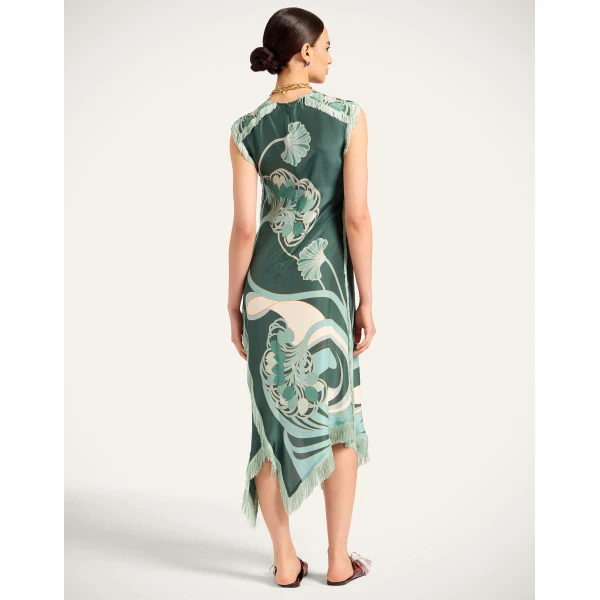 La DoubleJ Scarf Dress in Blooming Tulip Placée Dark Green, view 3