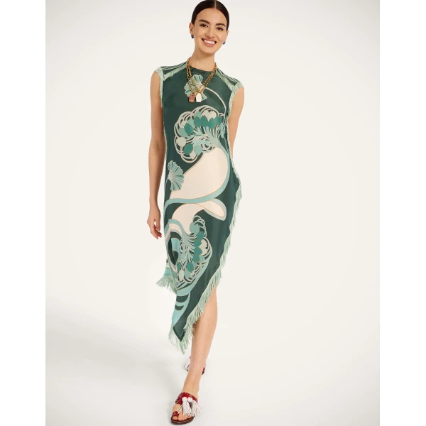 La DoubleJ Scarf Dress in Blooming Tulip Placée Dark Green, view 4