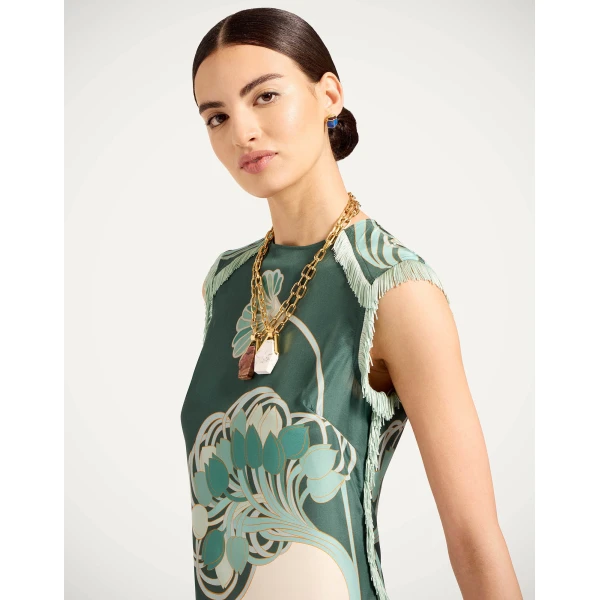 La DoubleJ Scarf Dress in Blooming Tulip Placée Dark Green, view 5