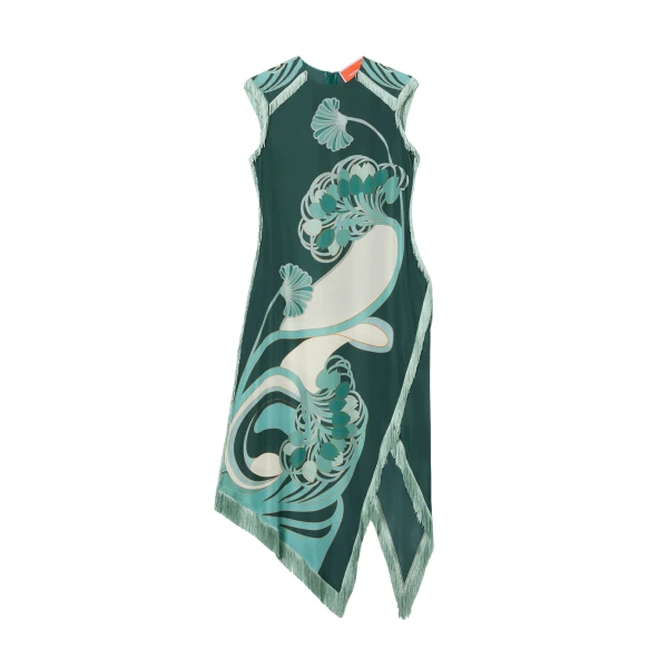 La DoubleJ Scarf Dress in Blooming Tulip Placée Dark Green