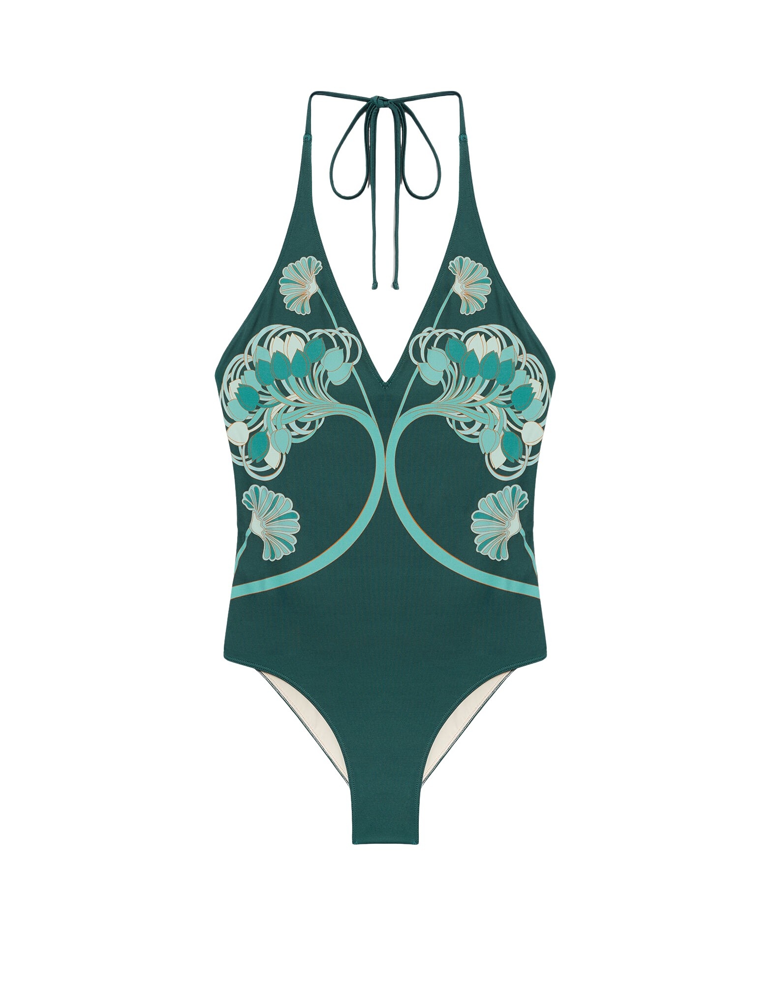 La DoubleJ Sexy Swimsuit in Blooming Tulip Placée Dark Green - Beachwear - Milanese Maximalist Fashion at Luxury Shoes 