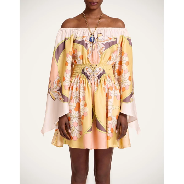 La DoubleJ Sienna Mini Dress in Florette Placée Pale Pink, view 4