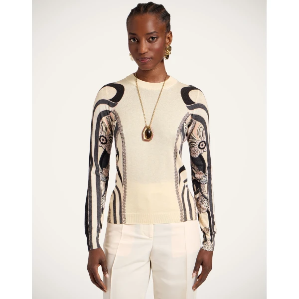 La DoubleJ Silky Crew Neck in Ambrosia Placée Pale Pink Knit, view 2