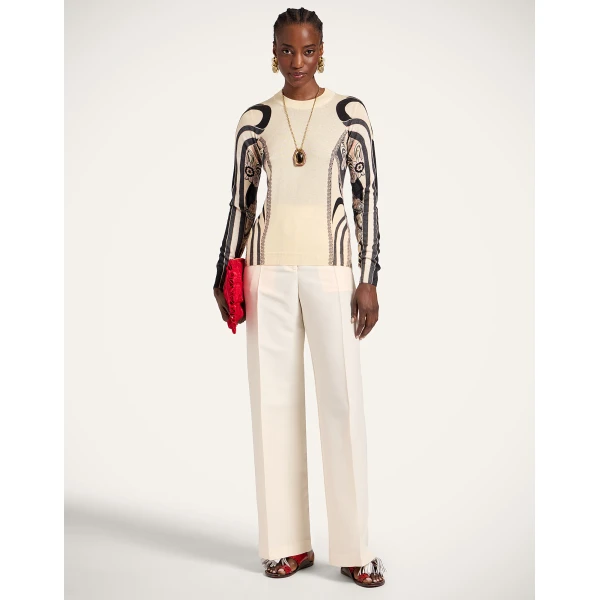 La DoubleJ Silky Crew Neck in Ambrosia Placée Pale Pink Knit, view 4