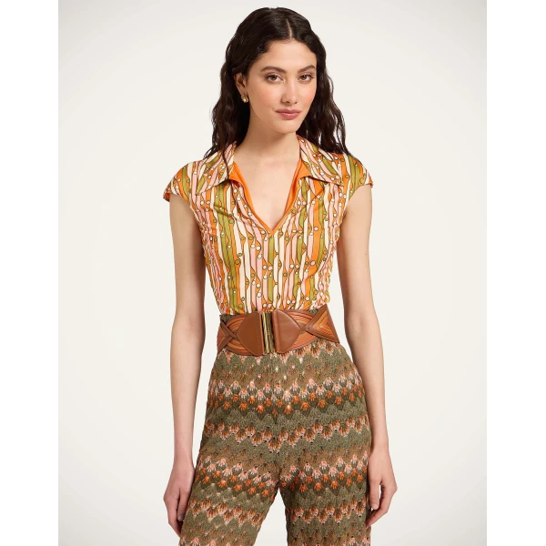 La DoubleJ Sleeveless Stretch Polo in Smarties Orange Top, view 2