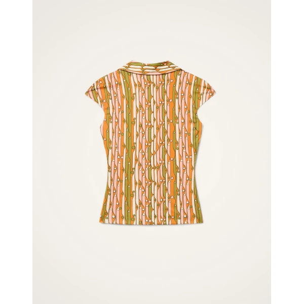 La DoubleJ Sleeveless Stretch Polo in Smarties Orange Top, view 5