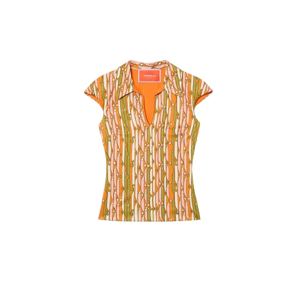 La DoubleJ Sleeveless Stretch Polo in Smarties Orange Top