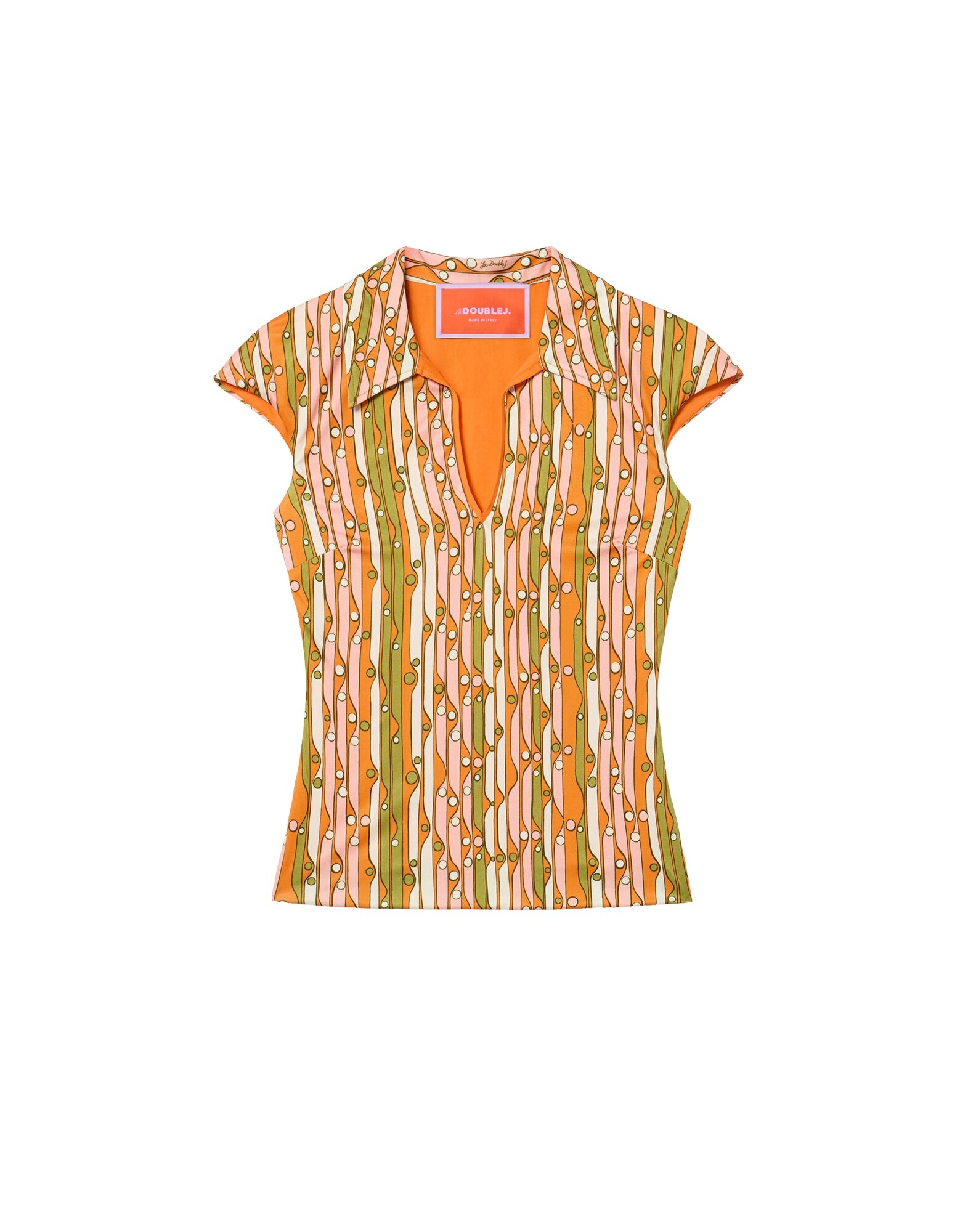 La DoubleJ Sleeveless Stretch Polo in Smarties Orange Top