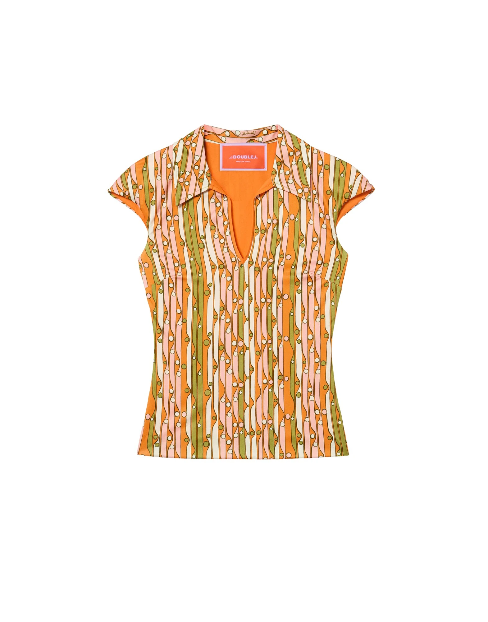 La DoubleJ Sleeveless Stretch Polo in Smarties Orange Top
