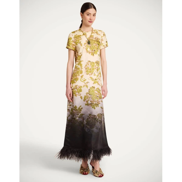 La DoubleJ Swing Dress in Oasis Ombré Placée Green & Black, view 4
