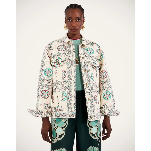 La DoubleJ The Oversized Jean Jacket in Florette Tiles Ecru, view 2
