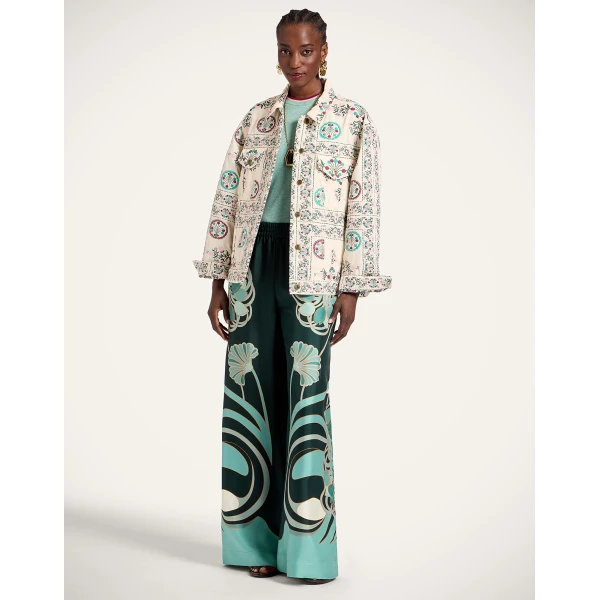 La DoubleJ The Oversized Jean Jacket in Florette Tiles Ecru, view 4