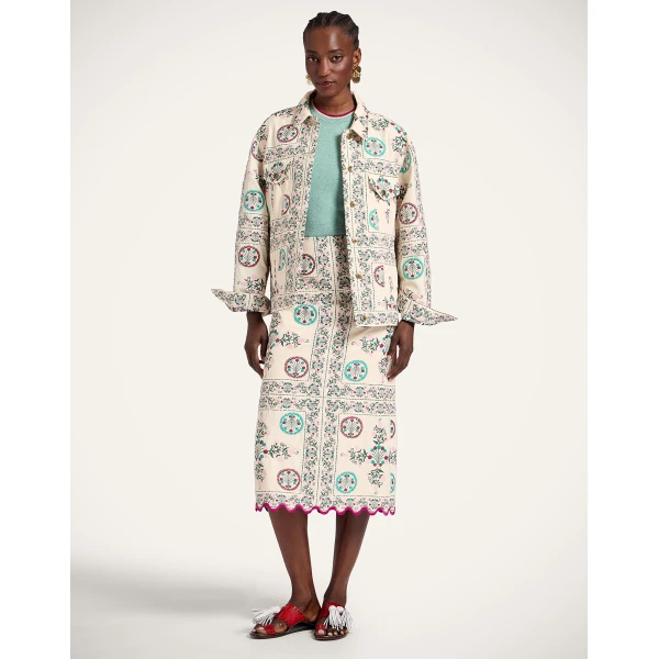La DoubleJ The Oversized Jean Jacket in Florette Tiles Ecru, view 5