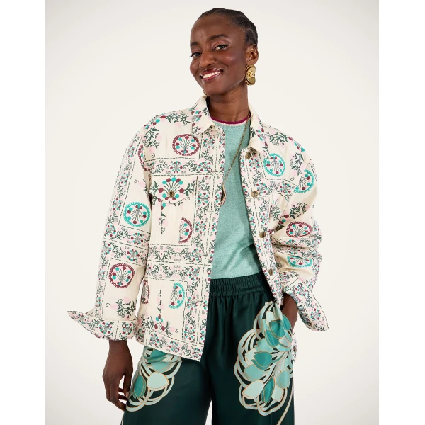 La DoubleJ The Oversized Jean Jacket in Florette Tiles Ecru, view 6