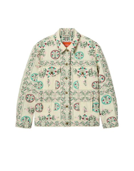 La DoubleJ The Oversized Jean Jacket in Florette Tiles Ecru - Jackets - Milanese Maximalist Fashion at Luxury Shoes 