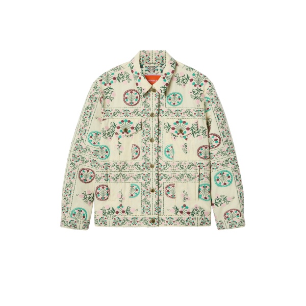 La DoubleJ The Oversized Jean Jacket in Florette Tiles Ecru - Jackets - Milanese Maximalist Fashion at Luxury Shoes 