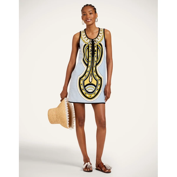 La DoubleJ Totem Mini Dress in Sanctuary Placée Light Blue, view 4